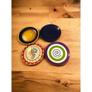 Juan F Guerrero B. Dolores Pottery 4 Mix Salad Plates Marked HEO. GTO. Mexico